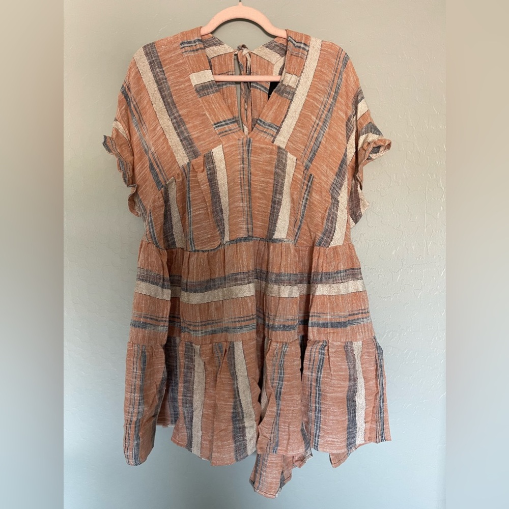 Lulus Linen Cotton Blend Oversized Boho Mini Dress coverup XS